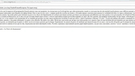 Captura de pantalla de la página web del Congreso de los Diputados durante su hackeo Captura de pantalla de la página web del Congreso de los Diputados durante su hackeo