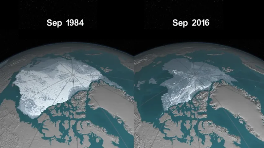 Frame 149.220439 de: De 1984 a 2016: La pérdida de hielo del Ártico se acelera