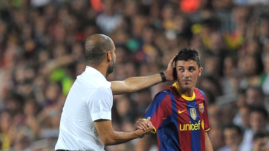 Villa y Guardiola se dan la mano Villa y Guardiola se dan la mano