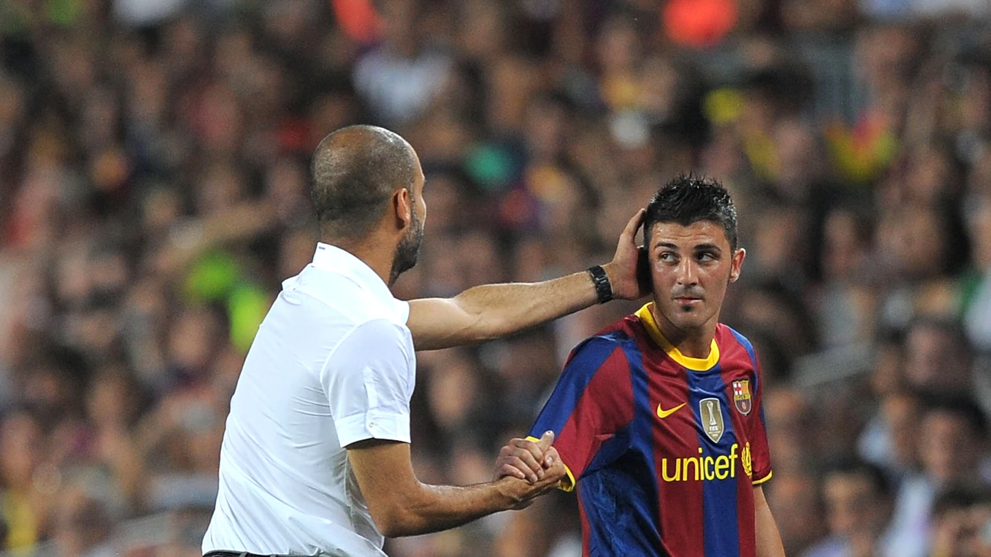 Villa y Guardiola se dan la mano Villa y Guardiola se dan la mano