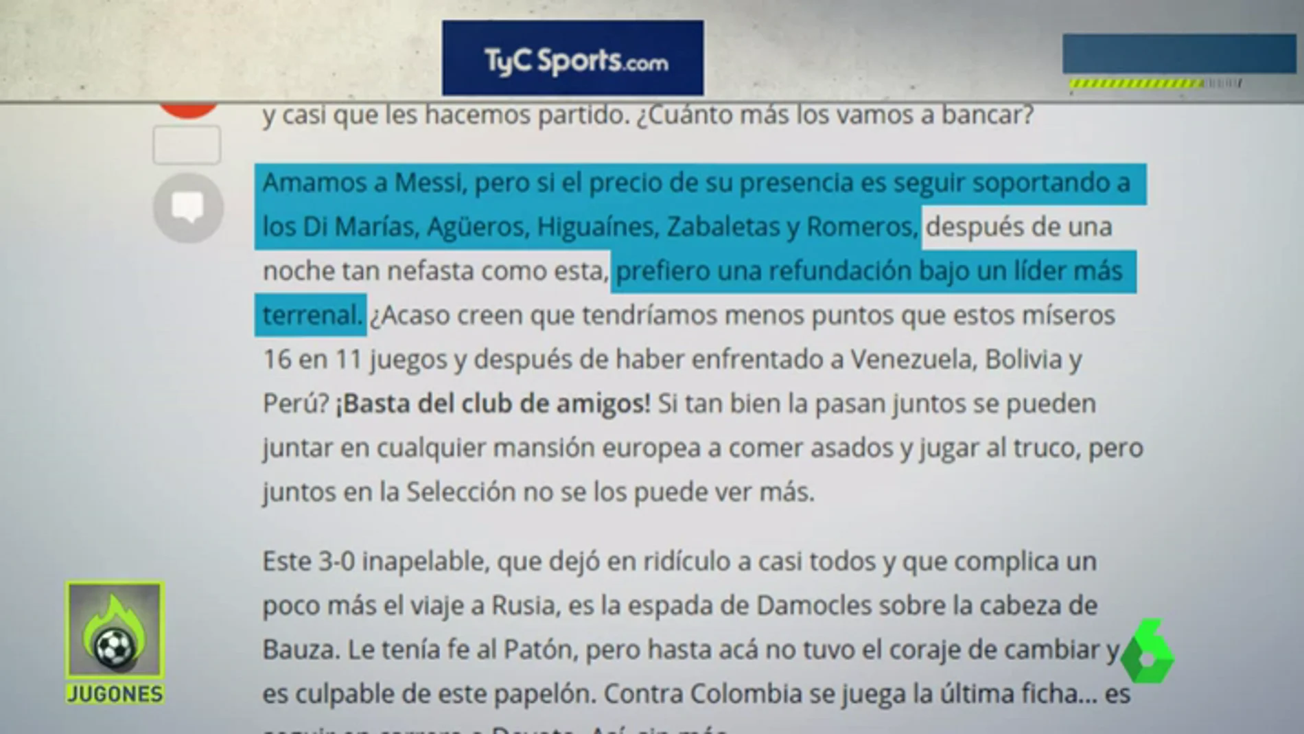 Frame 148.292259 de: La prensa argentina señala duramente a Leo: "Se arrastró. Terminemos con Messi y sus amigos"