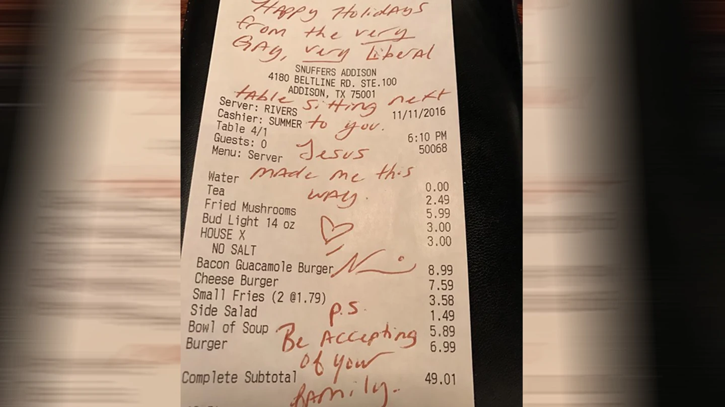 Cuenta del restaurante de una familia homófoba Cuenta del restaurante de una familia homófoba