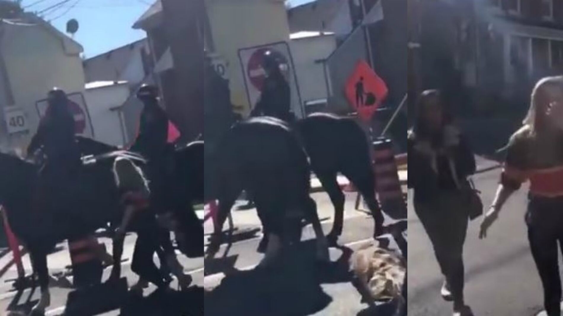 Imagen del momento en el que el caballo se defiende ante la agresión de la joven