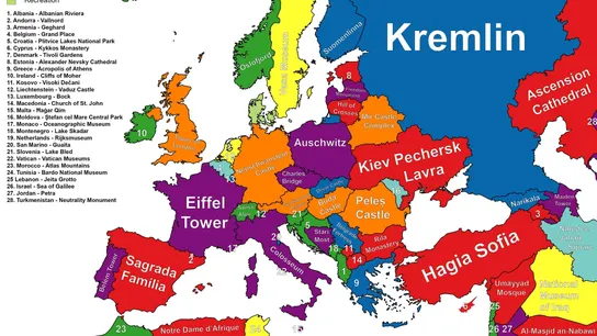Mapa con los puntos de interés de cada país Mapa con los puntos de interés de cada país