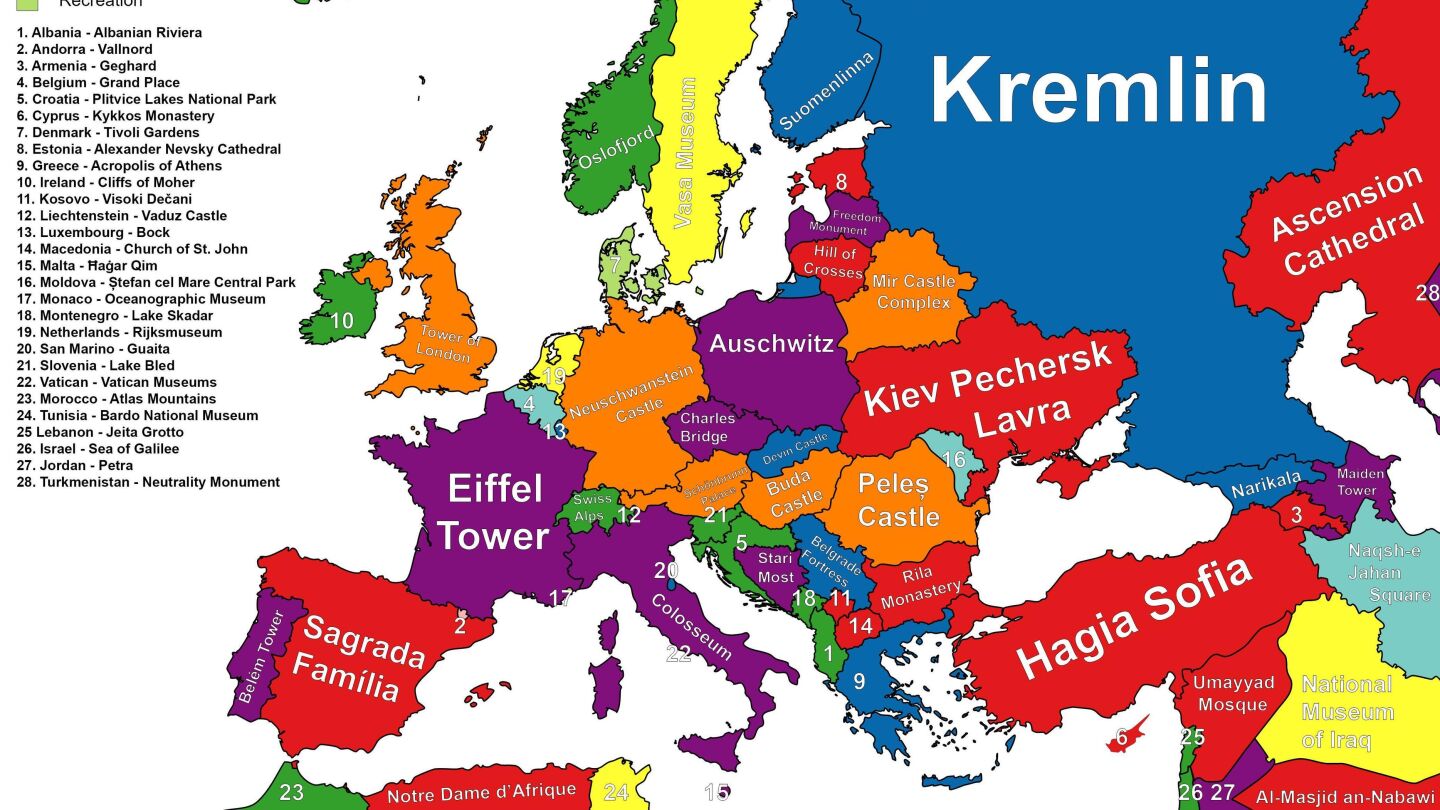 Mapa con los puntos de inter&eacute;s de cada pa&iacute;s