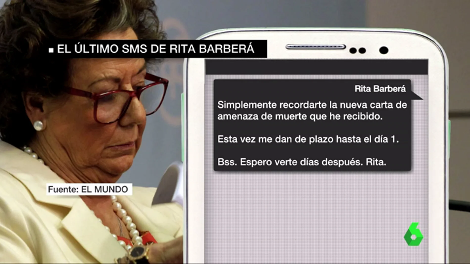 Frame 13.455853 de: El último mensaje de Rita Barberá a Interior: "Sólo recordarte la nueva amenaza de muerte que he recibido"
