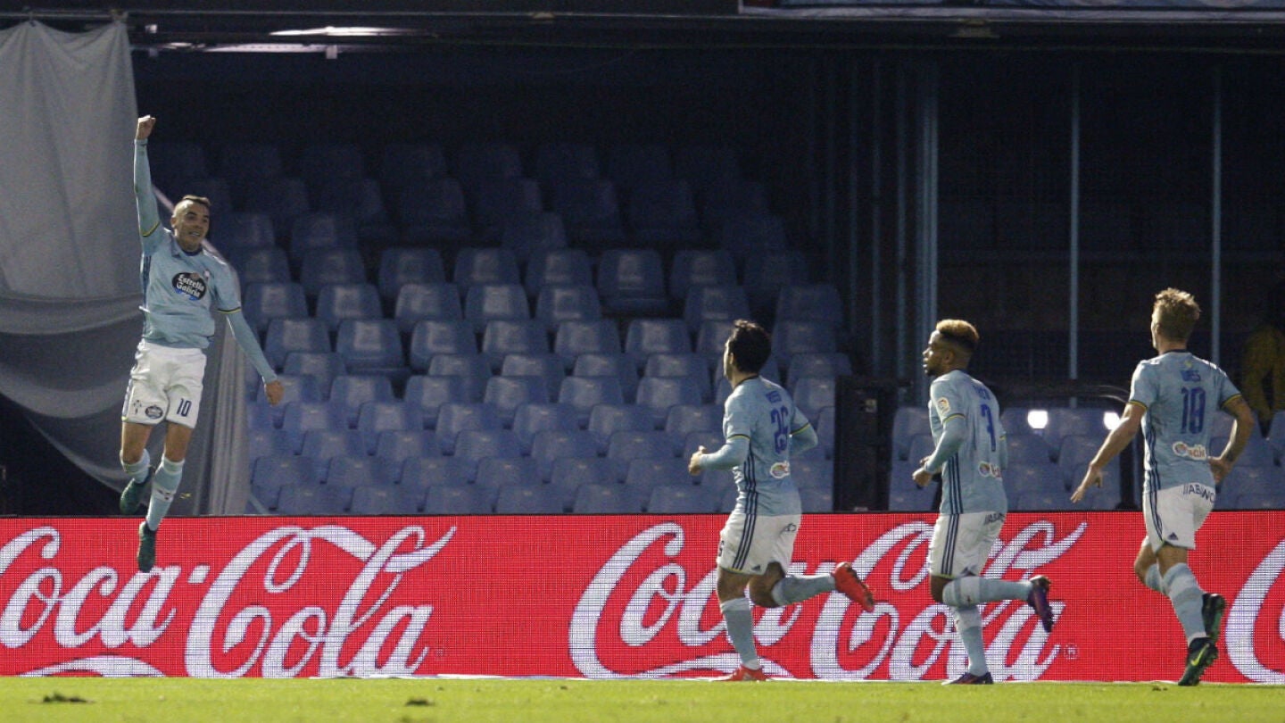 Iago Aspas celebra un gol con el Celta