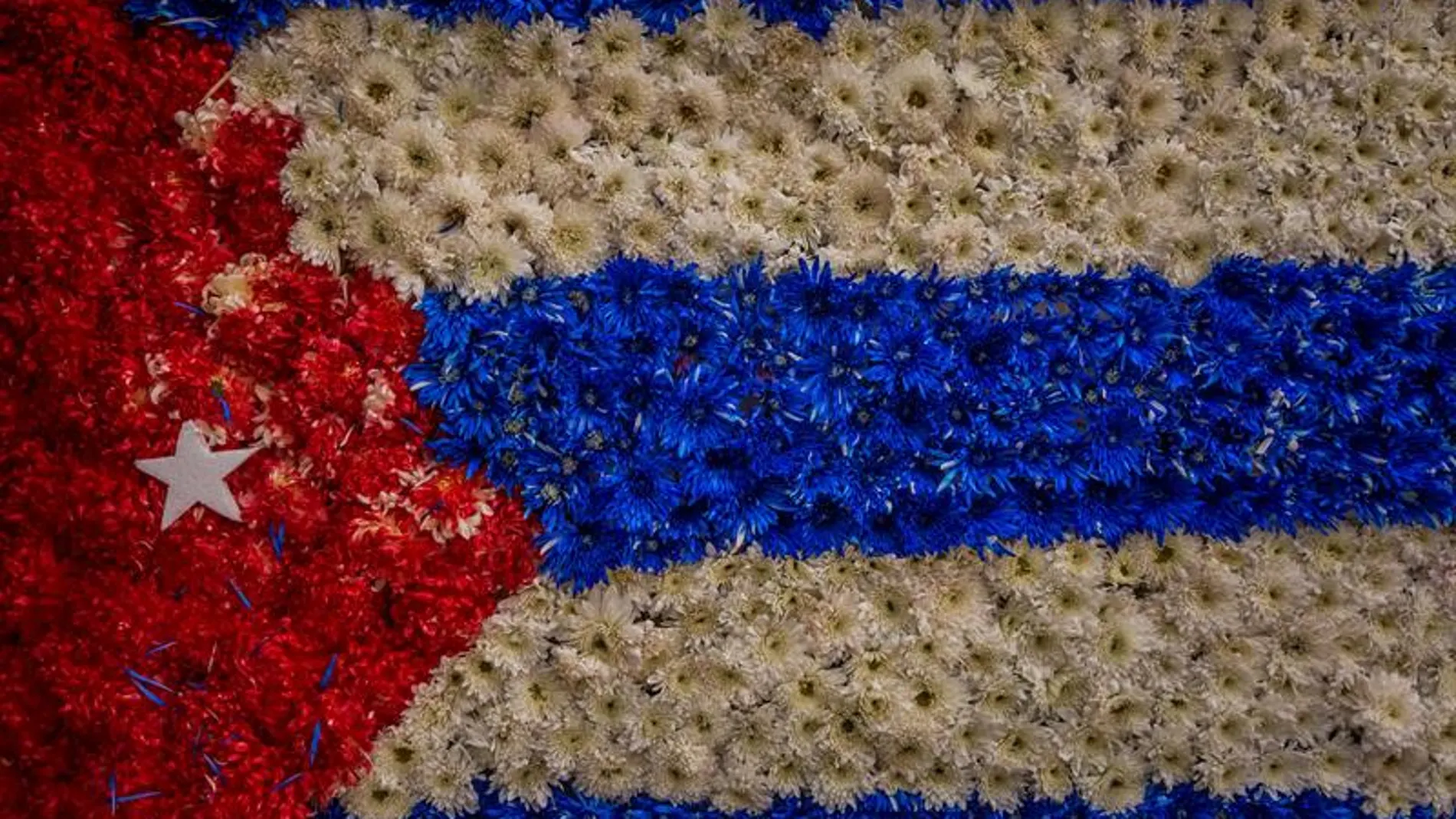 Bandera cubana realizada con flores