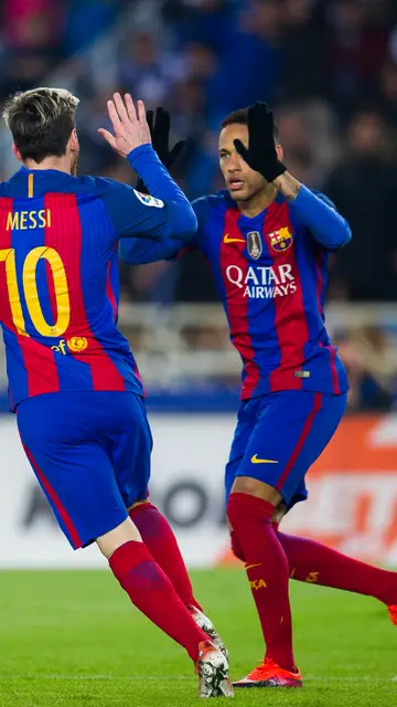 Messi y Neymar celebran un gol con el Barcelona Messi y Neymar celebran un gol con el Barcelona