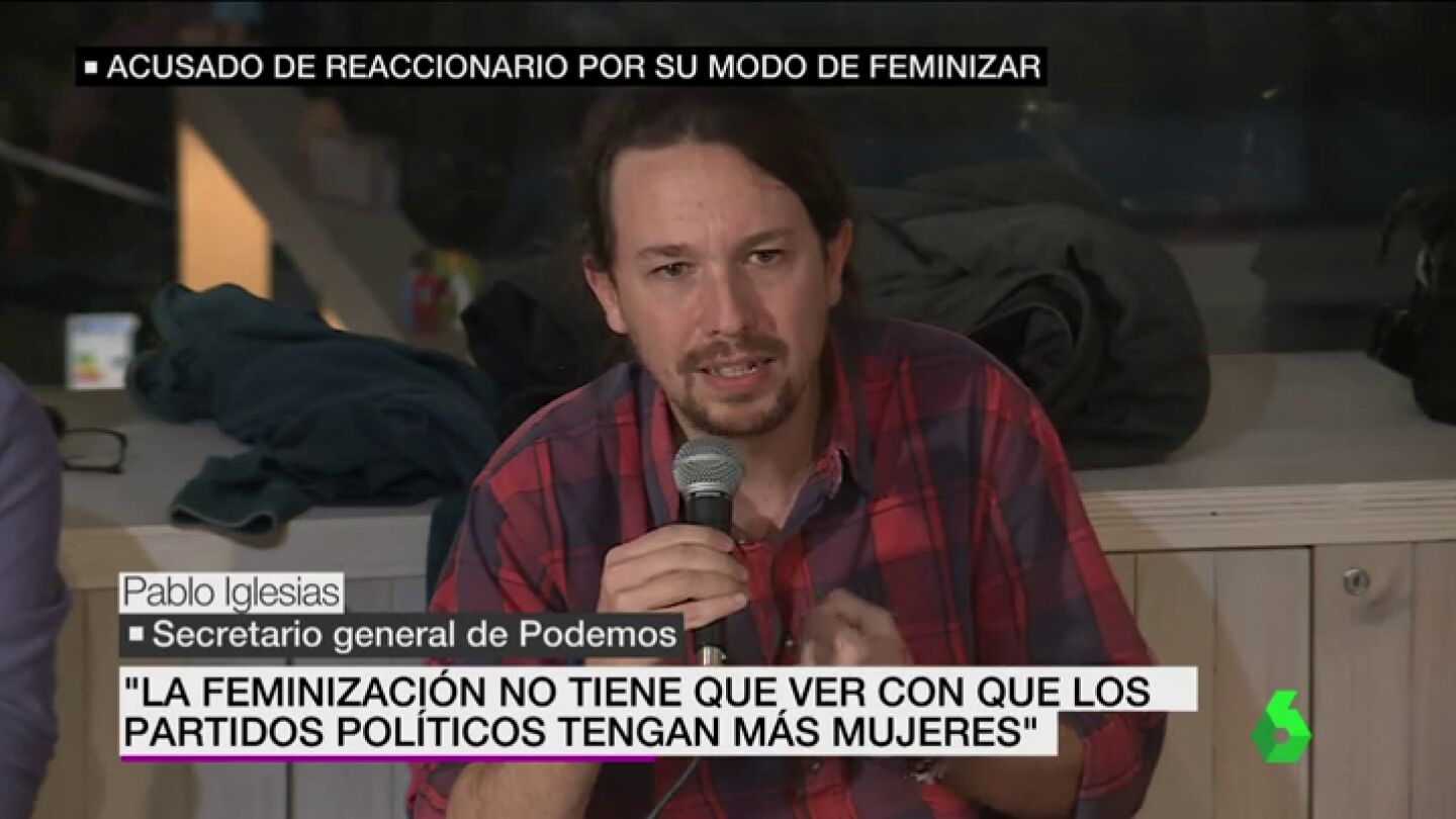 Frame 13.394525 de: Pablo Iglesias: "La feminizaci&oacute;n no tiene nada que ver con que los partidos tengan m&aacute;s mujeres"