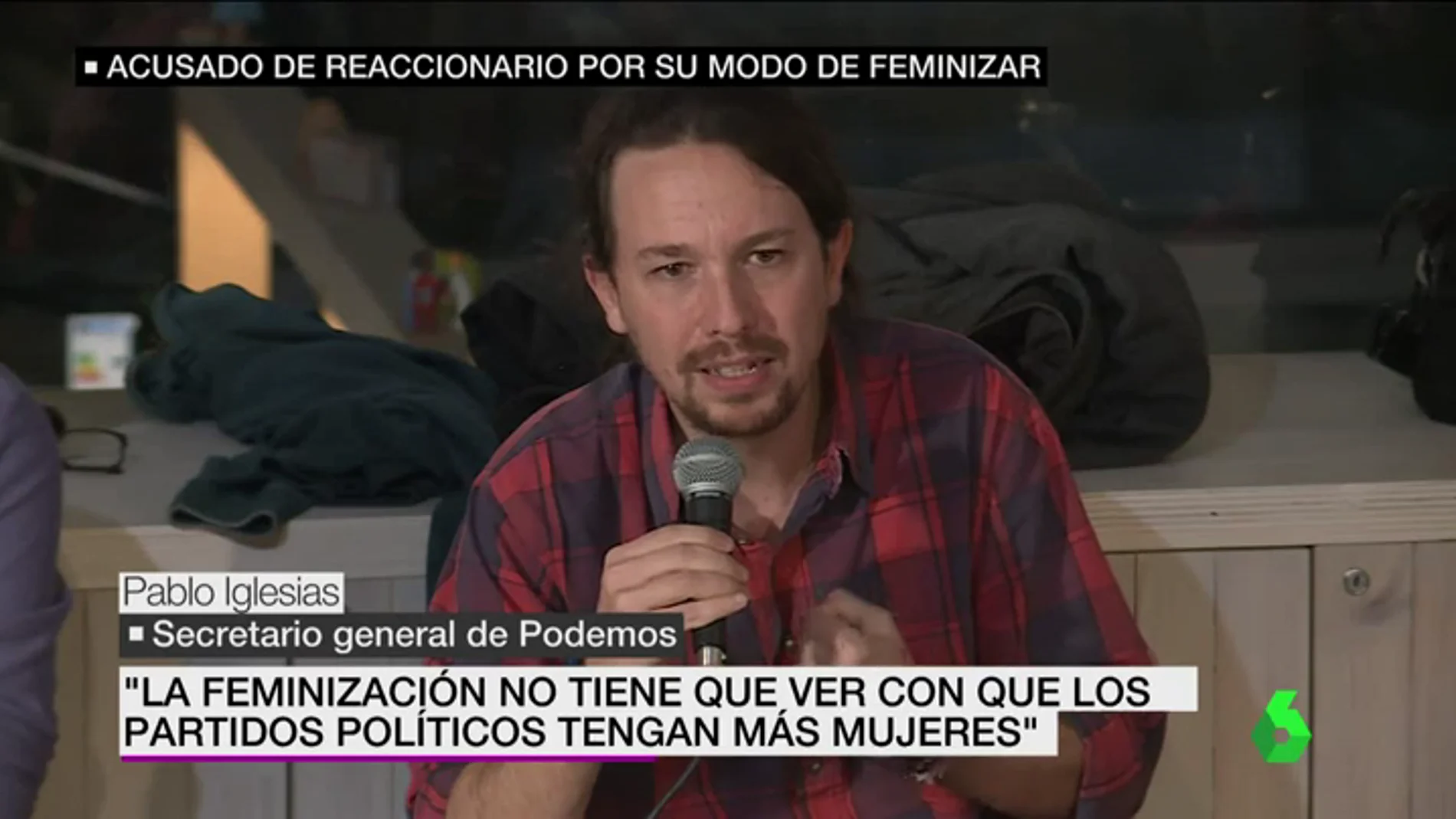 Frame 13.394525 de: Pablo Iglesias: "La feminización no tiene nada que ver con que los partidos tengan más mujeres"