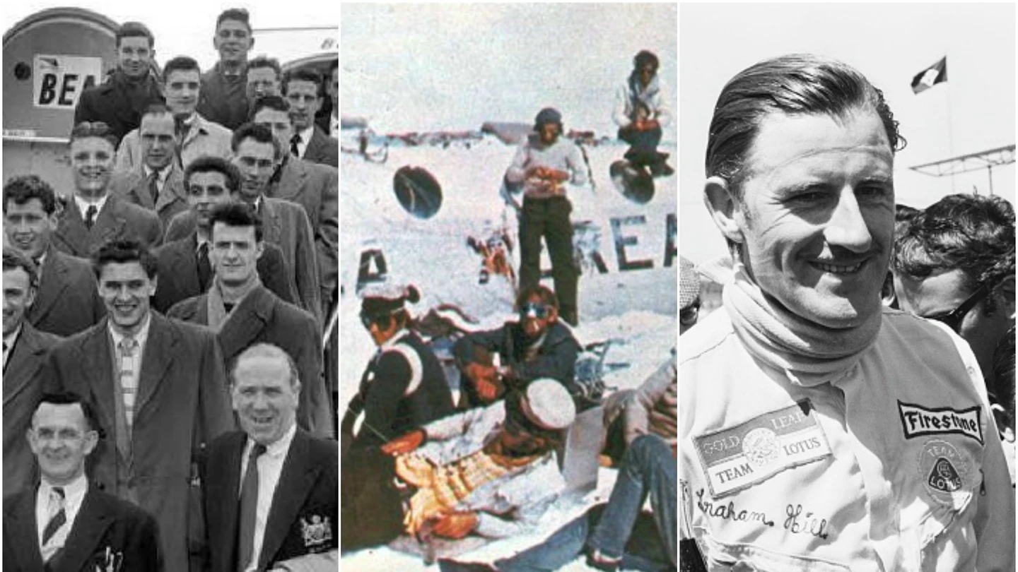 El United de 1958, los integrantes del equipo uruguayo de rugby 'Old Christians' y Graham Hill El United de 1958, los integrantes del equipo uruguayo de rugby 'Old Christians' y Graham Hill