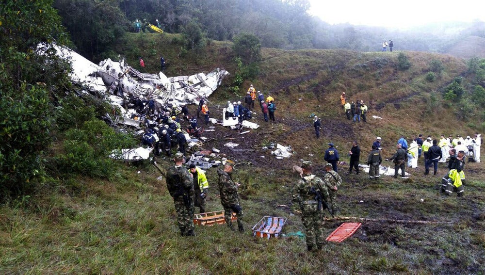 Restos del accidente de avión del Chapecoense