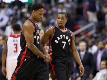 Kyle Lowry y DeMar DeRozan en un partido con los Raptors Kyle Lowry y DeMar DeRozan en un partido con los Raptors