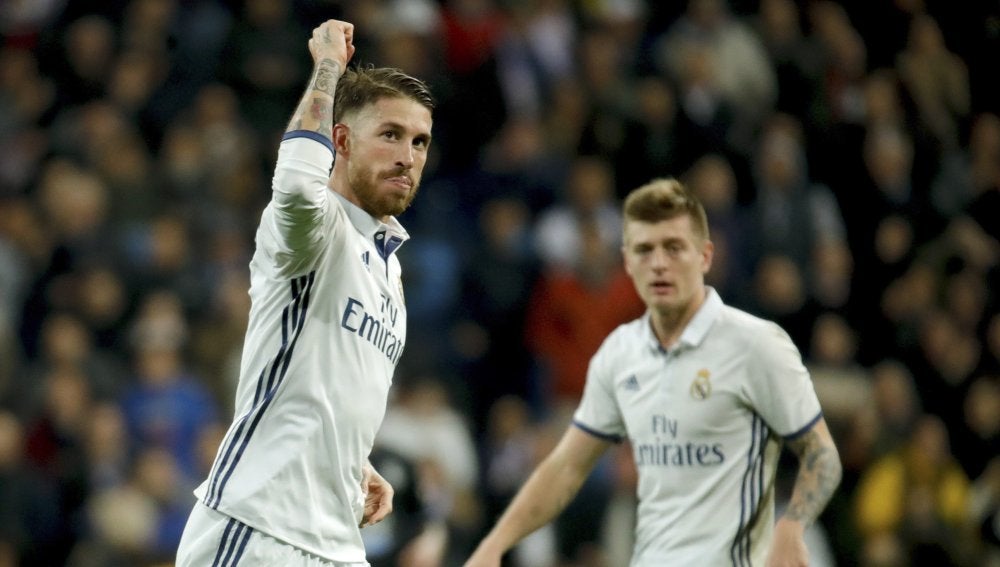 Sergio Ramos celebrando su gol frente al Deportivo