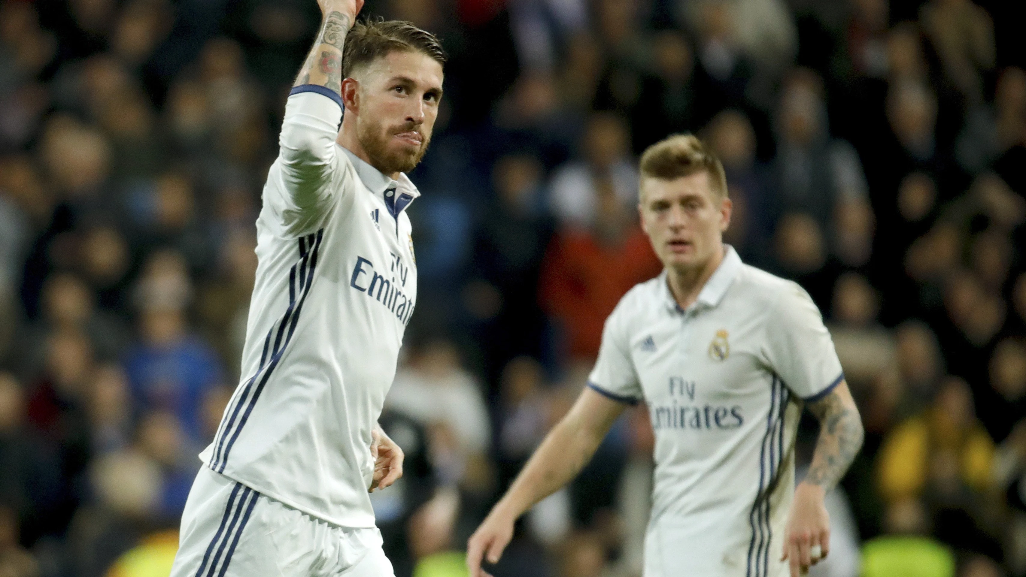 Sergio Ramos celebrando su gol frente al Deportivo