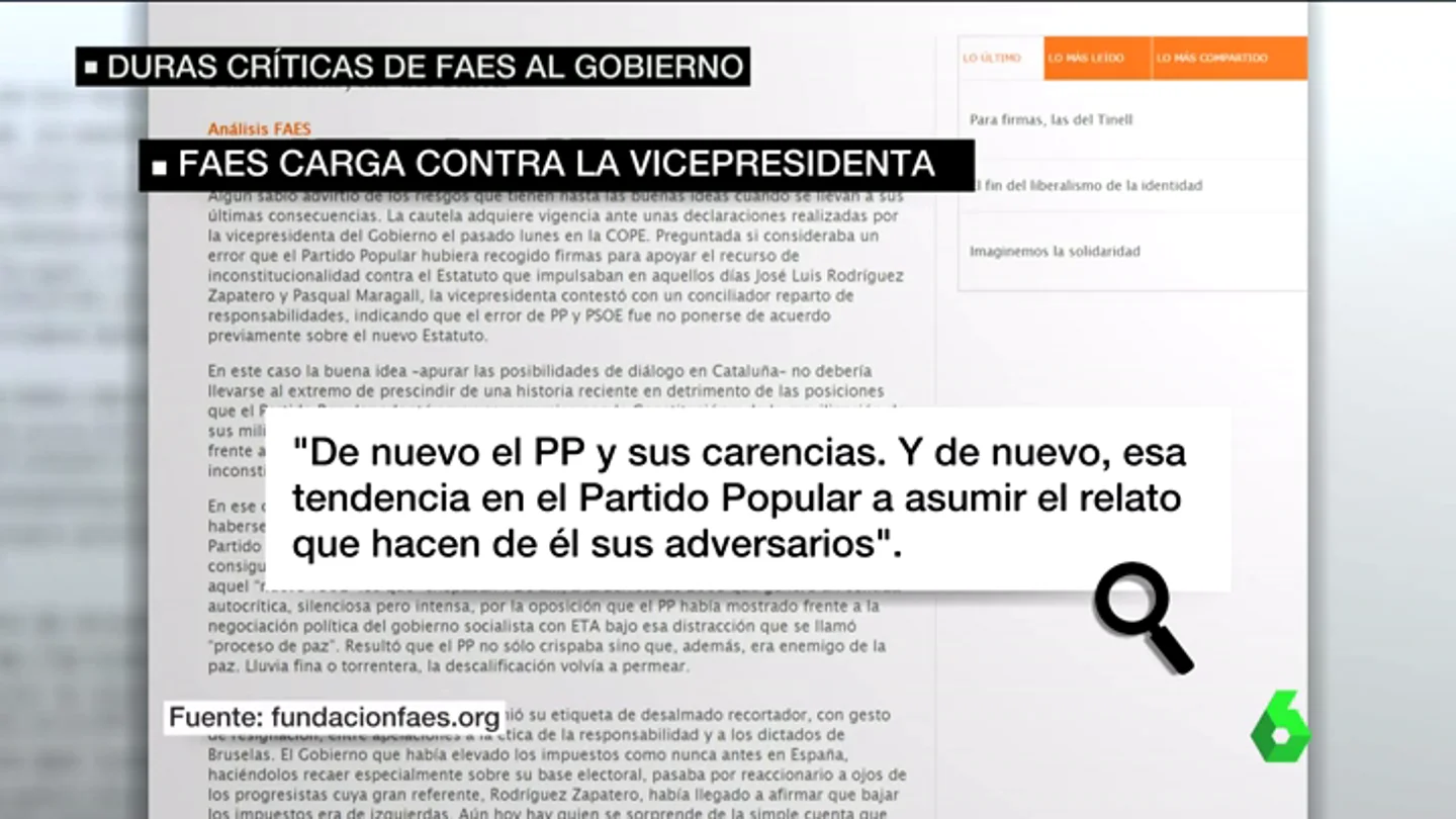 Frame 27.316052 de: La Fundación FAES, después de las declaraciones de Santamaría: "De nuevo, el PP y sus carencias" Frame 27.316052 de: La Fundación FAES, después de las declaraciones de Santamaría: "De nuevo, el PP y sus carencias"