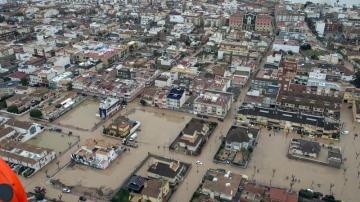 Vista aérea del área urbana de Los Alcázares inundada por el temporal