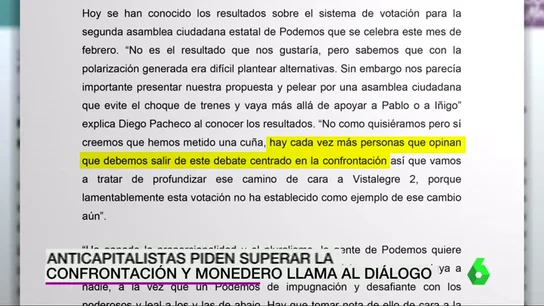 Frame 4.216066 de: Los anticapitalistas de Podemos piden superar la confrontación y Monedero llama al diálogo Frame 4.216066 de: Los anticapitalistas de Podemos piden superar la confrontación y Monedero llama al diálogo