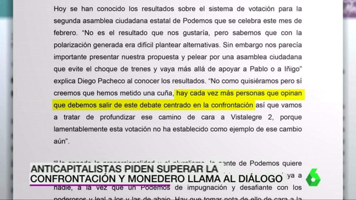 Frame 4.216066 de: Los anticapitalistas de Podemos piden superar la confrontaci&oacute;n y Monedero llama al di&aacute;logo