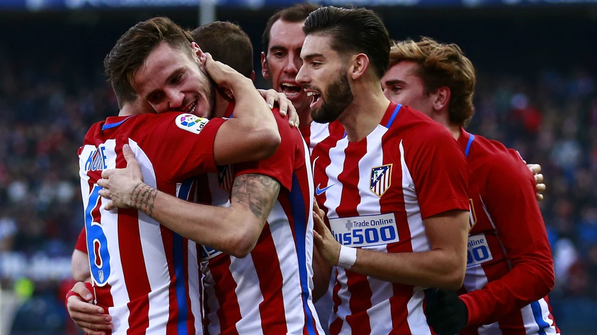 El Atlético celebra un gol de Saúl