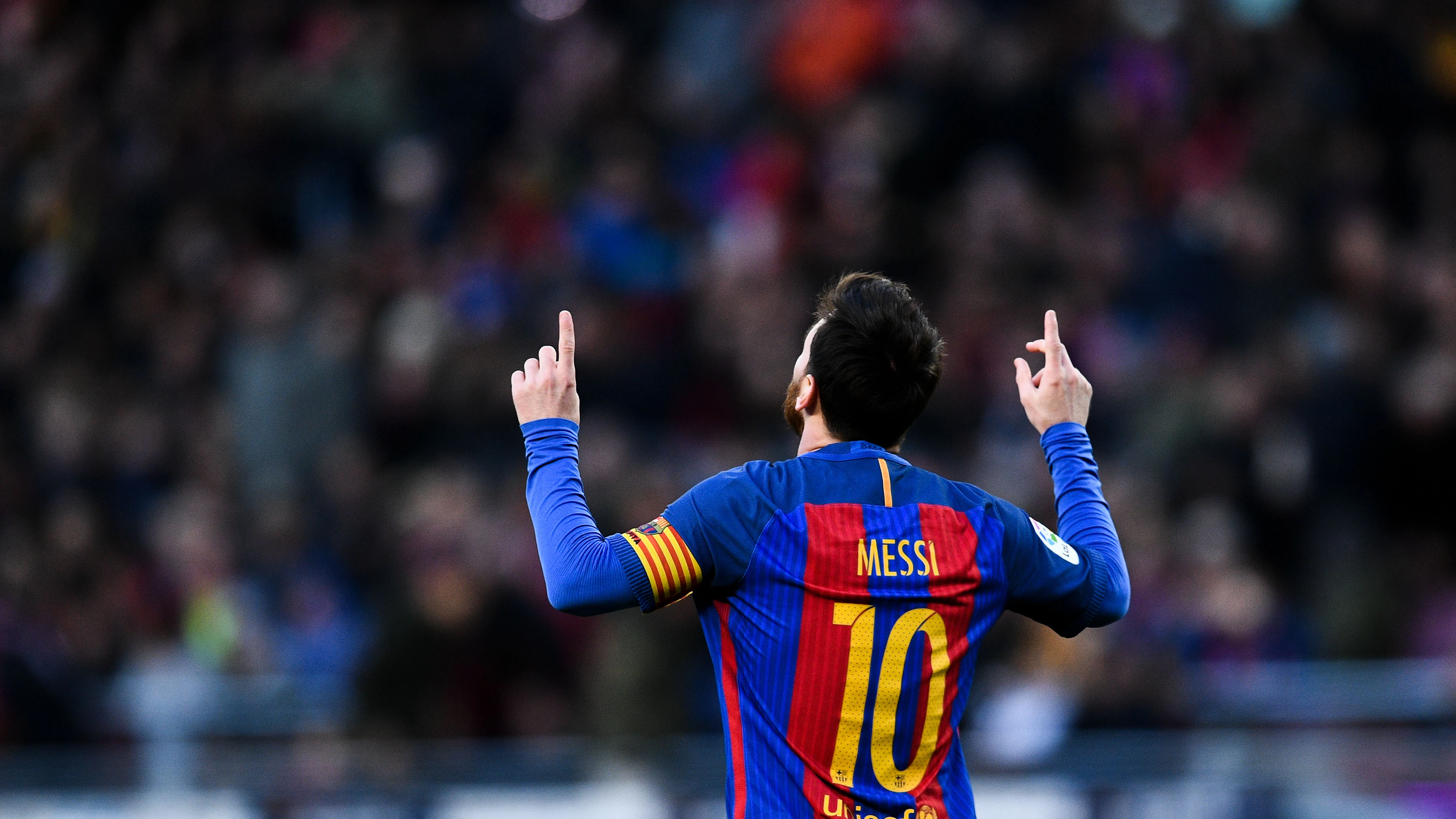 Leo Messi celebra su gol ante Las Palmas