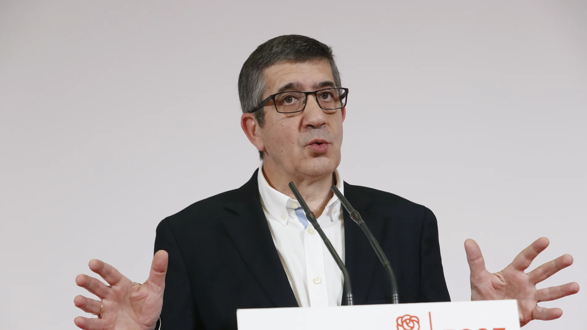El diputado socialista Patxi López, durante la rueda de prensa que ha ofrecido hoy para anunciar su decisión de presentarse como candidato a las primarias para secretario general del PSOE