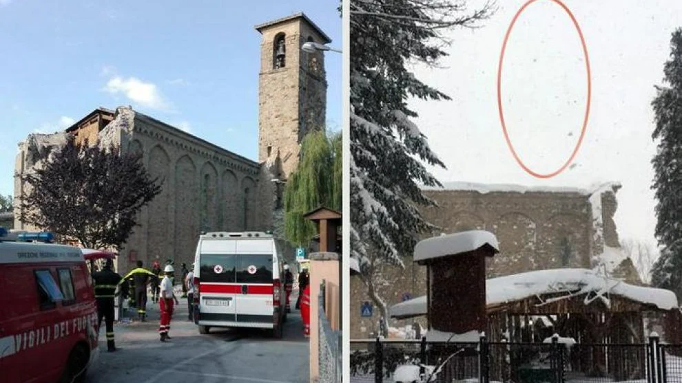 Cae el campanario de Amatrice a causa de un terremoto Cae el campanario de Amatrice a causa de un terremoto