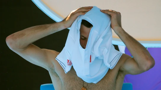 Novak Djokovic se quita la camiseta durante el partido Novak Djokovic se quita la camiseta durante el partido