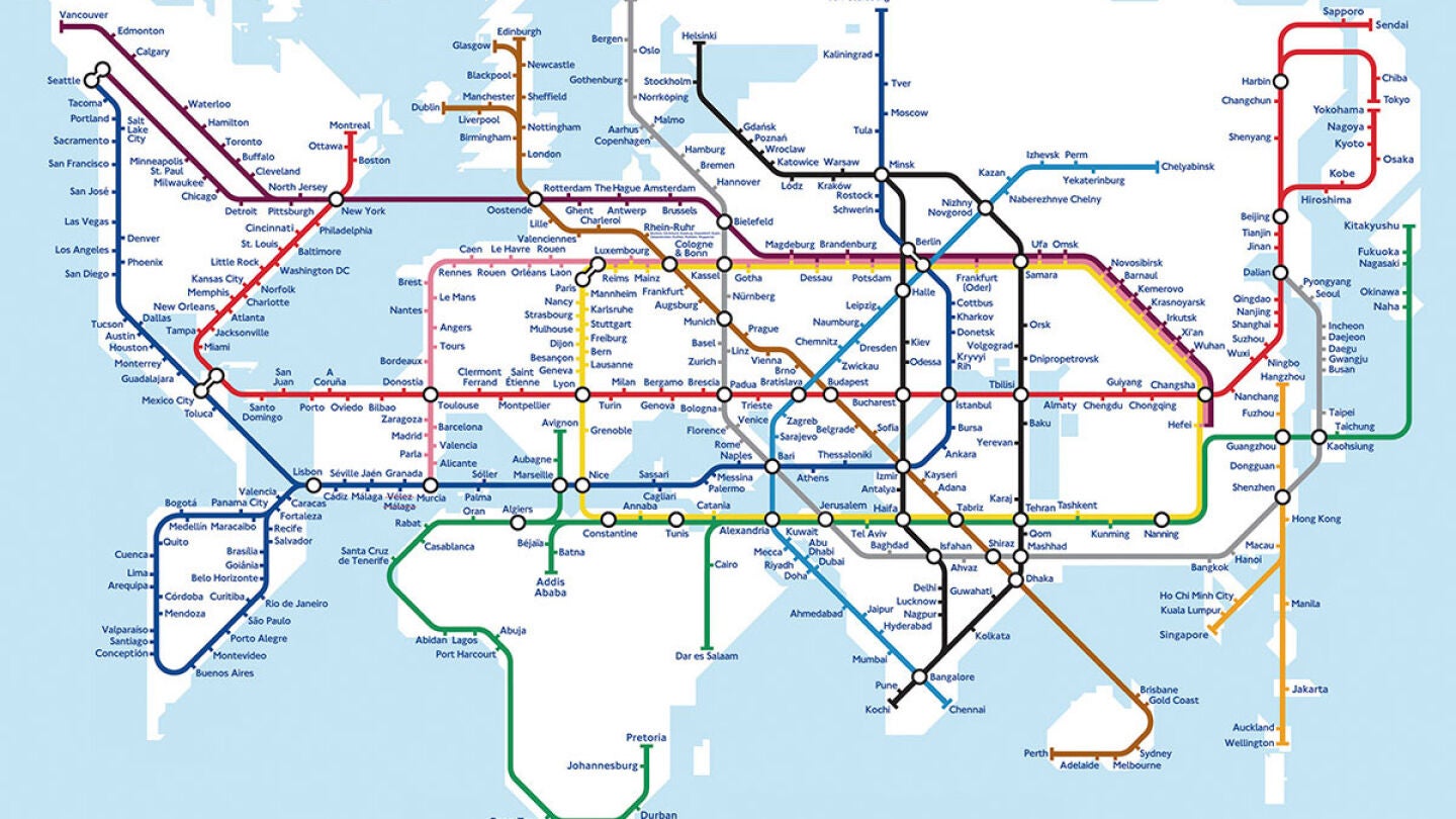 Plano de metro mundial imaginado por Mark Ovenden