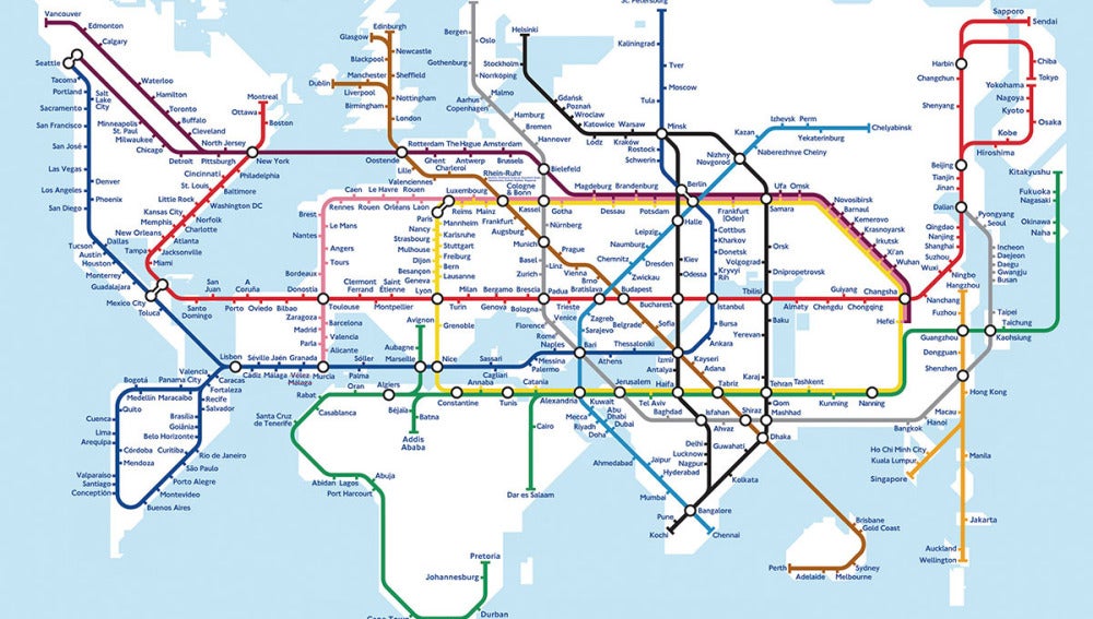 Plano de metro mundial imaginado por Mark Ovenden