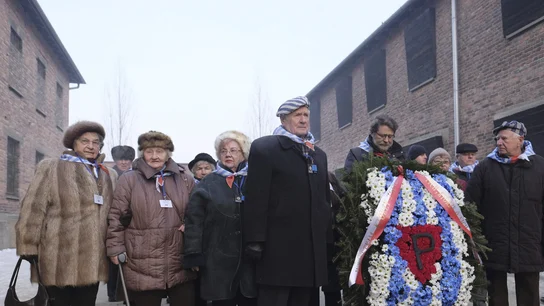 Supervivientes de Auschwitz participan en una ceremonia en homenaje a las víctimas del nazismo en el aniversario de la liberación del campo de concentración, en Oswiecim (Polonia) Supervivientes de Auschwitz participan en una ceremonia en homenaje a las víctimas del nazismo en el aniversario de la liberación del campo de concentración, en Oswiecim (Polonia)
