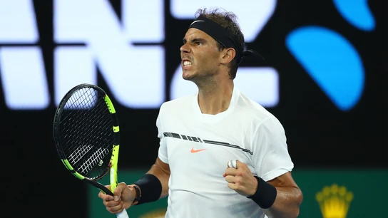 Nadal celebra un punto en la final del Open de Australia Nadal celebra un punto en la final del Open de Australia