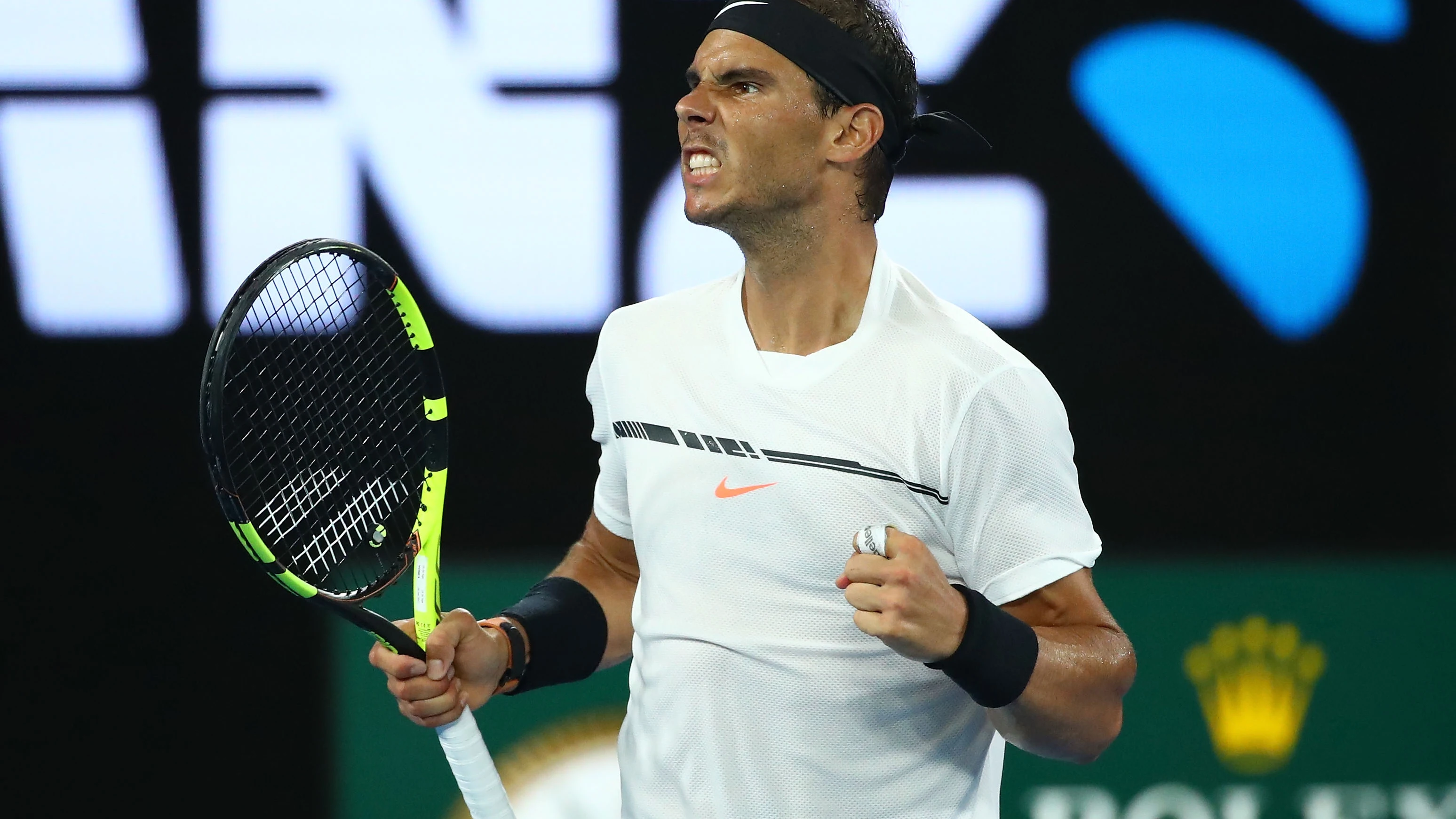 Nadal celebra un punto en la final del Open de Australia