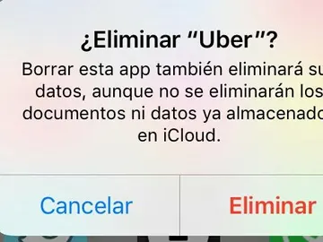 Pantalla para eliminar Uber Pantalla para eliminar Uber