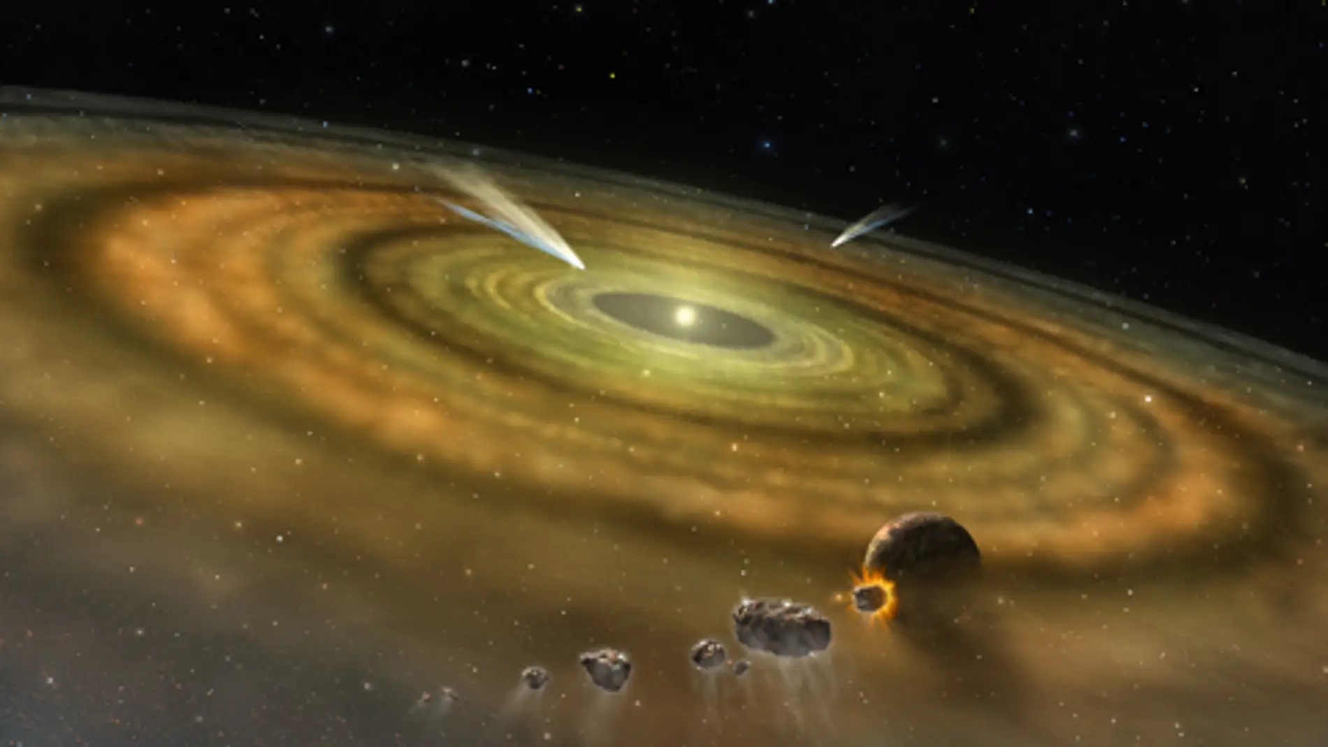 Cometas alrededor de una estrella distinta al Sol. Ilustración: NASA / FUSE / Lynette Cook