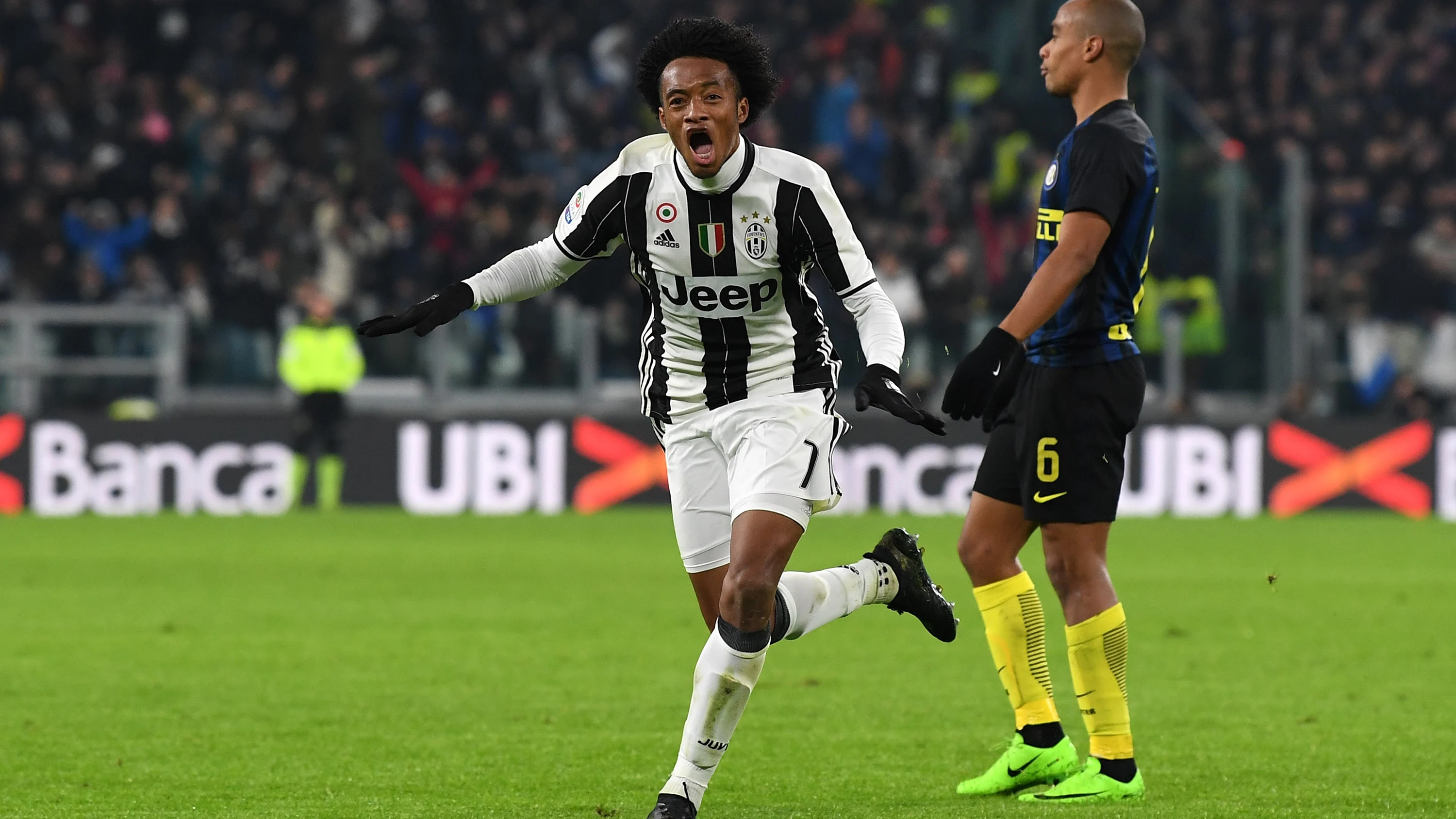 Cuadrado celebra el gol de la victoria ante el Inter