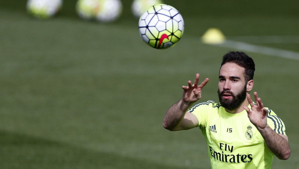 Carvajal, durante un entrenamiento del Real Madrid