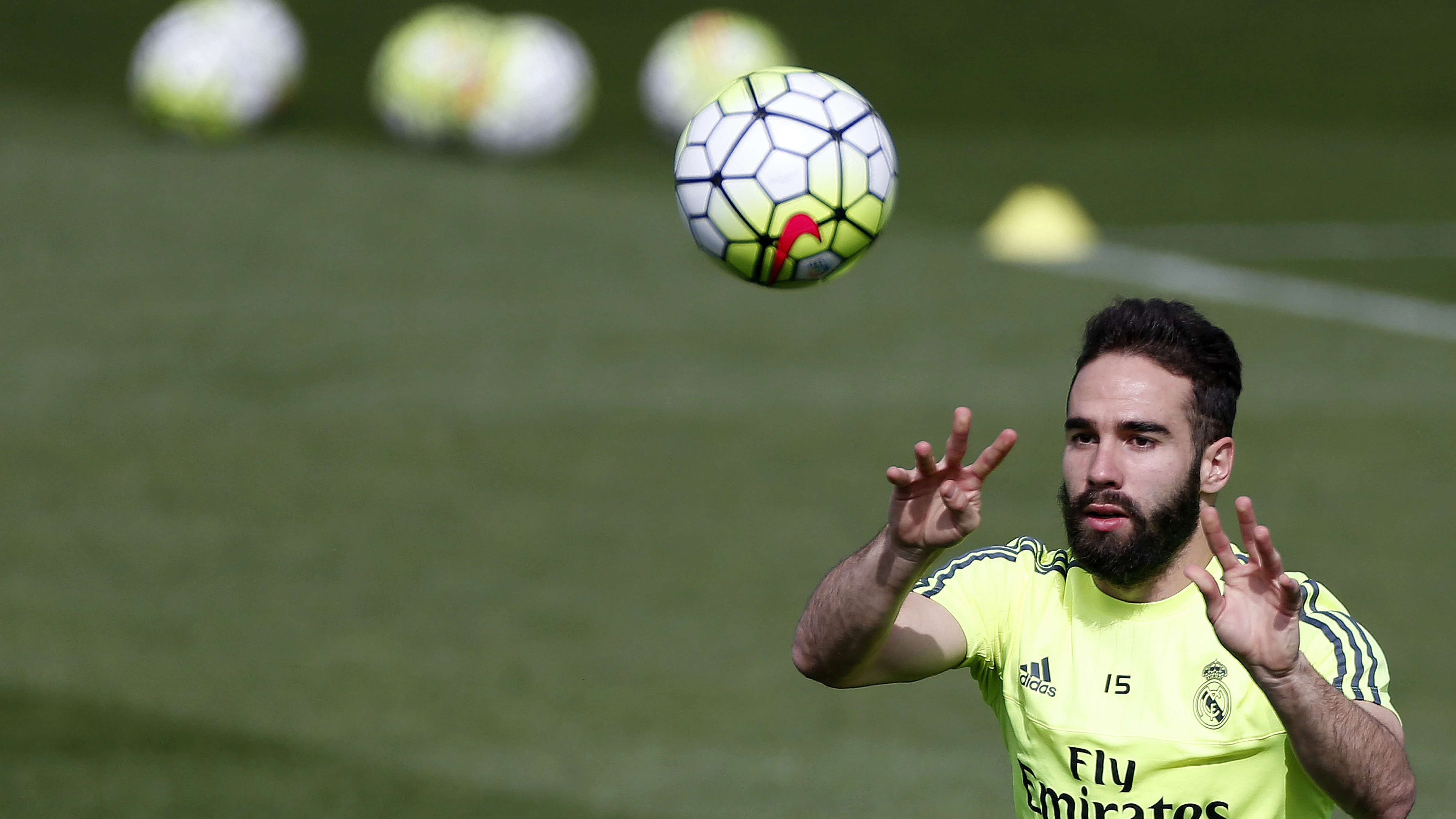 Carvajal, durante un entrenamiento del Real Madrid