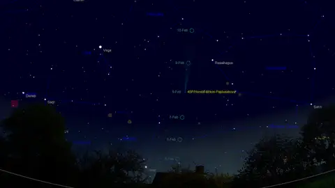 Mapa celeste para localizar el cometa. Mapa celeste para localizar el cometa.