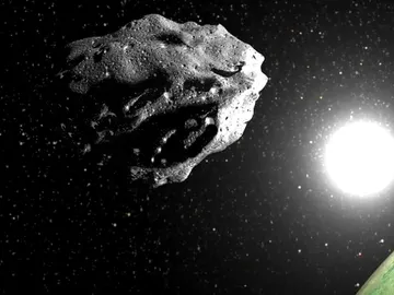 Recreación de un asteroide con el Sol y la Tierra Recreación de un asteroide con el Sol y la Tierra