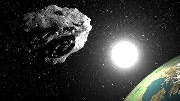 Recreación de un asteroide con el Sol y la Tierra