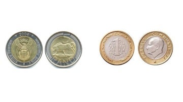 Monedas de Sudáfrica y Turquía