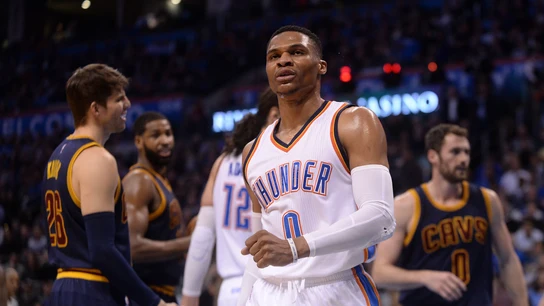 Russell Westbrook celebra un punto en un partido con los Thunder Russell Westbrook celebra un punto en un partido con los Thunder