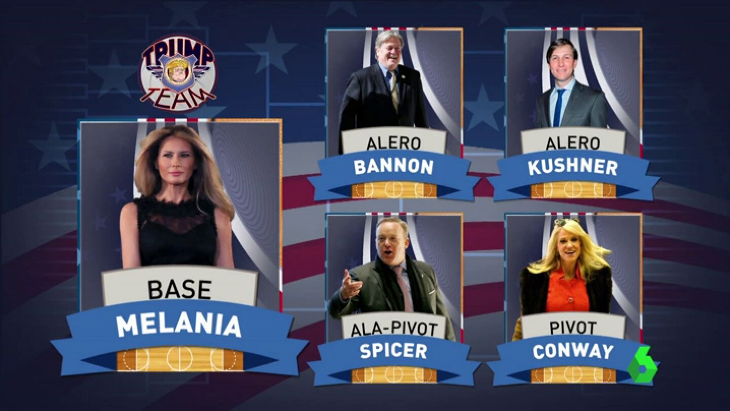 Frame 43.991487 de: Trump el entrenador, Melania la base, Steve Bannon y Jared Kushner los aleros, Sean Spicer el ala-pivot y Kellyane Conway el pivot: as&iacute; es el equipo de Trump