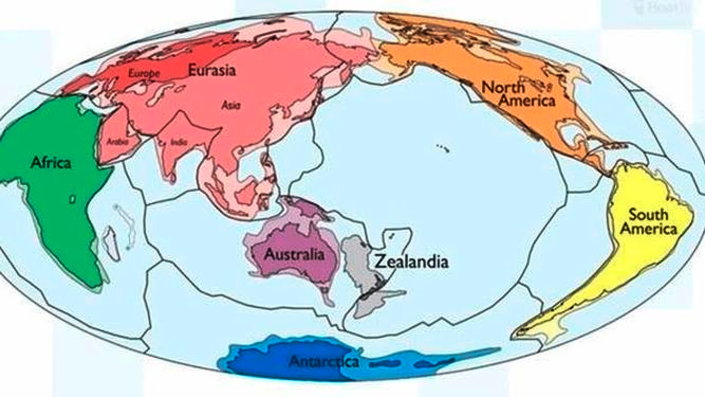 Imagen de la división continental de la Tierra incluyendo Zelandia Imagen de la división continental de la Tierra incluyendo Zelandia