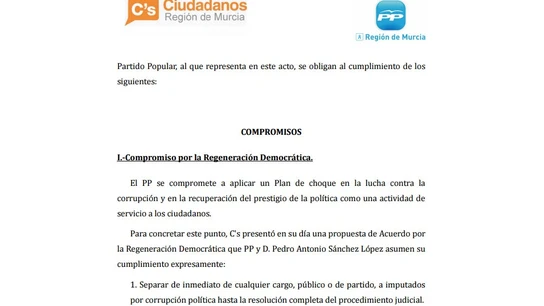 Pacto de PP y Ciudadanos en Murcia Pacto de PP y Ciudadanos en Murcia
