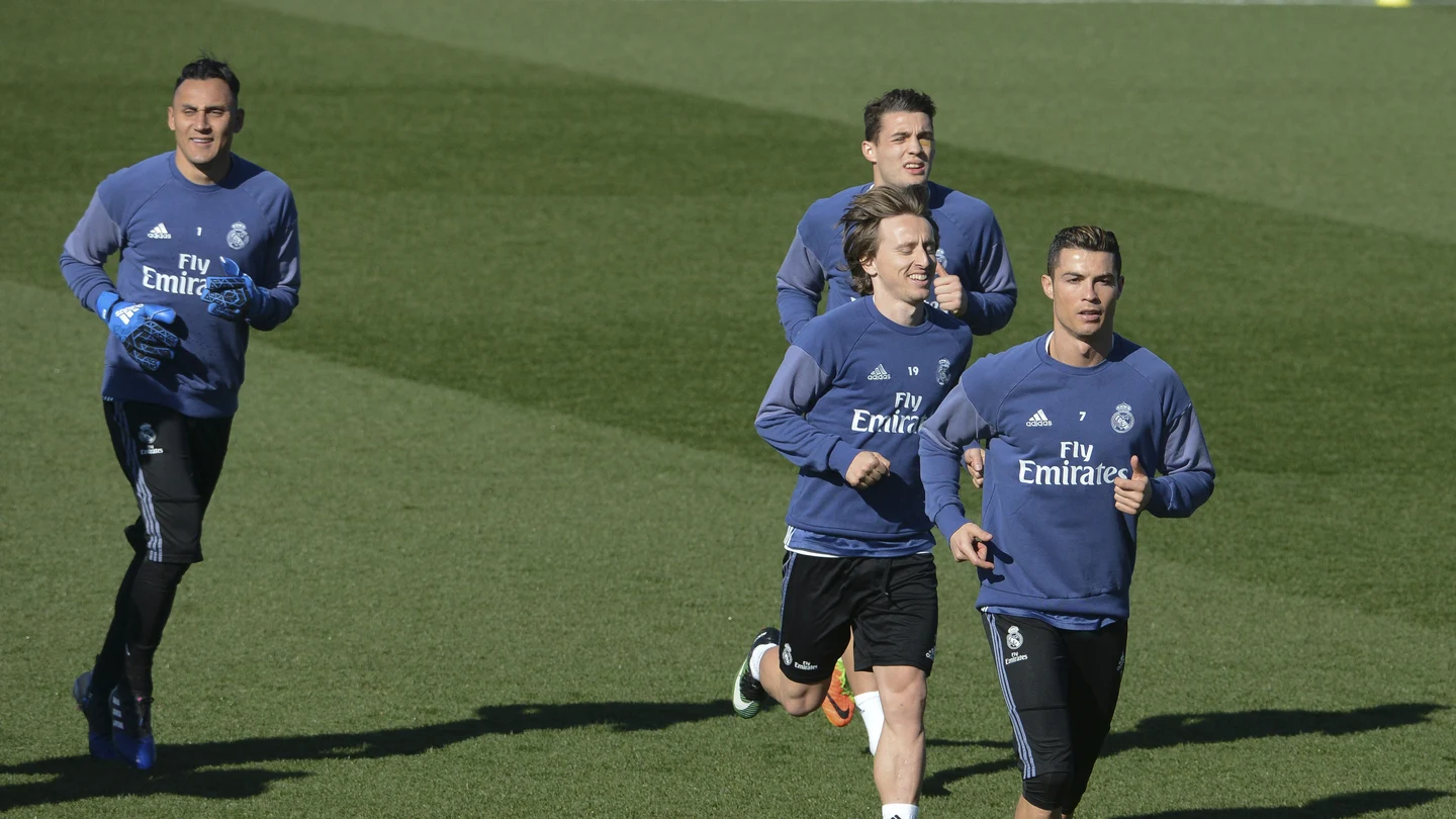 Cristiano Ronaldo, Modric, Kovacic y Keylor Navas, en el entrenamiento del Real Madrid Cristiano Ronaldo, Modric, Kovacic y Keylor Navas, en el entrenamiento del Real Madrid