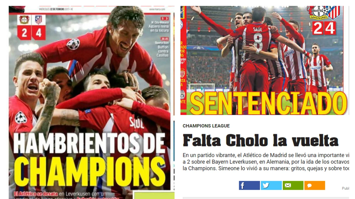 Las portadas tras la victoria del Atleti en Leverkusen Las portadas tras la victoria del Atleti en Leverkusen