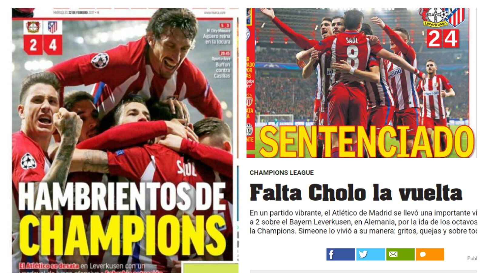 Las portadas tras la victoria del Atleti en Leverkusen